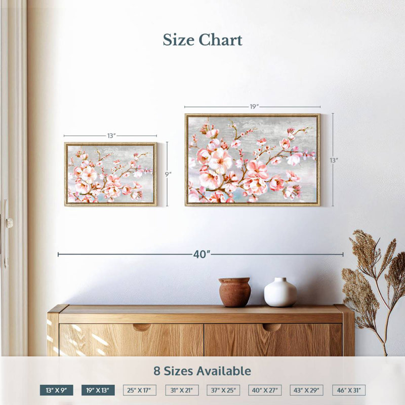 Fleurs de cerisier au printemps, 19 po x 13 po, Cadre flottant en bois naturel