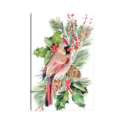 Cardinal Holly Christmas Collection B 1 Piece Wrapped Canvas Wall Art