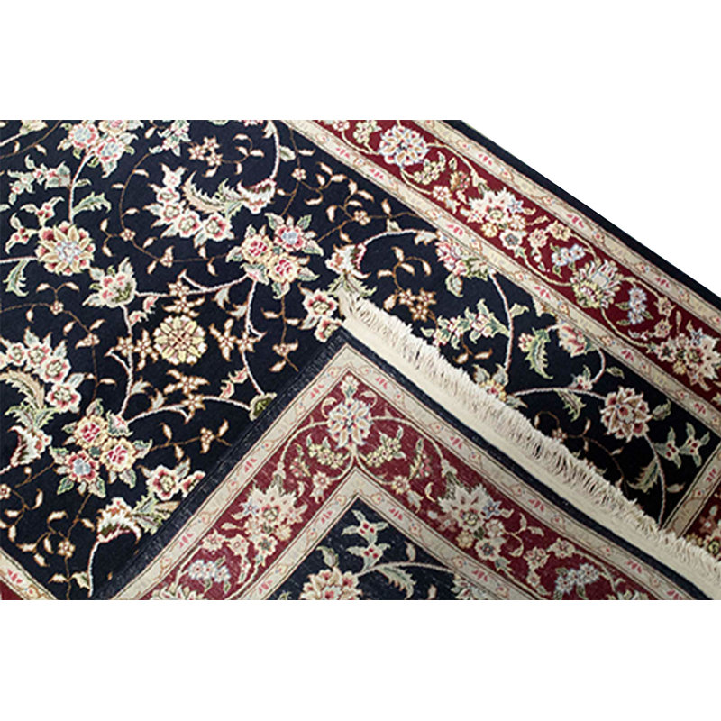 Hand-Knotted High-Quality Black and Wine Area Rug