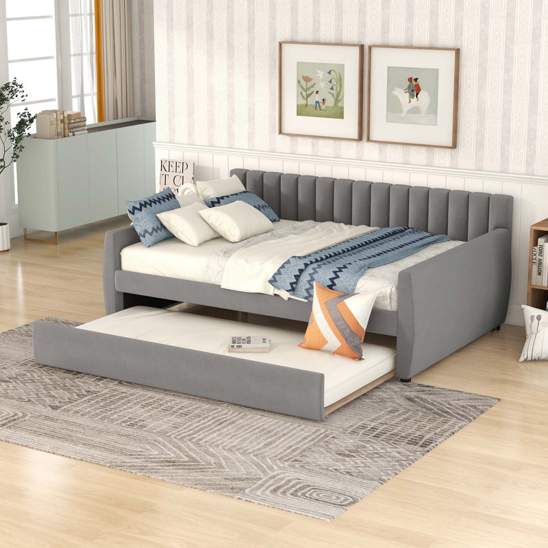 Queen Size Upholstered Platform Bed With USB And 2 Drawers, Gray