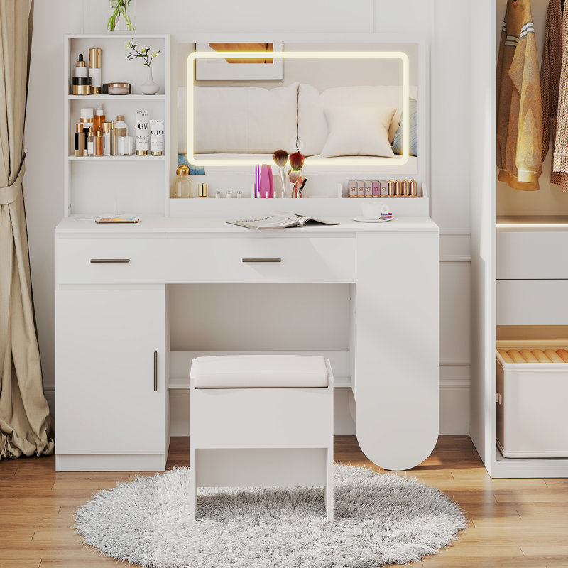 Ensemble de coiffeuse 47 "avec miroir et lumières, Blanc