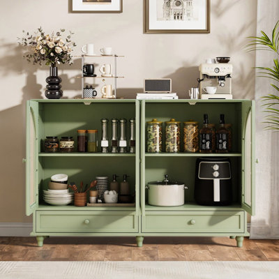 Buffet 54,13 "en verre arqué avec 2 tiroirs pour le vestibule du salon