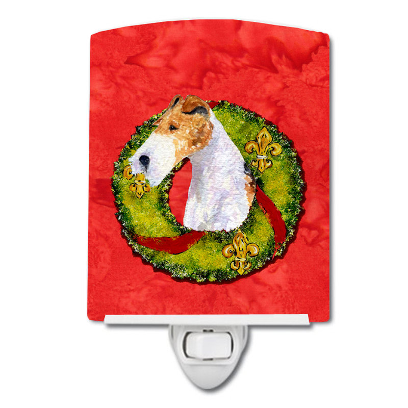 Éclairage de noël en céramique de noël cairn terrier, Fox-terrier blanc