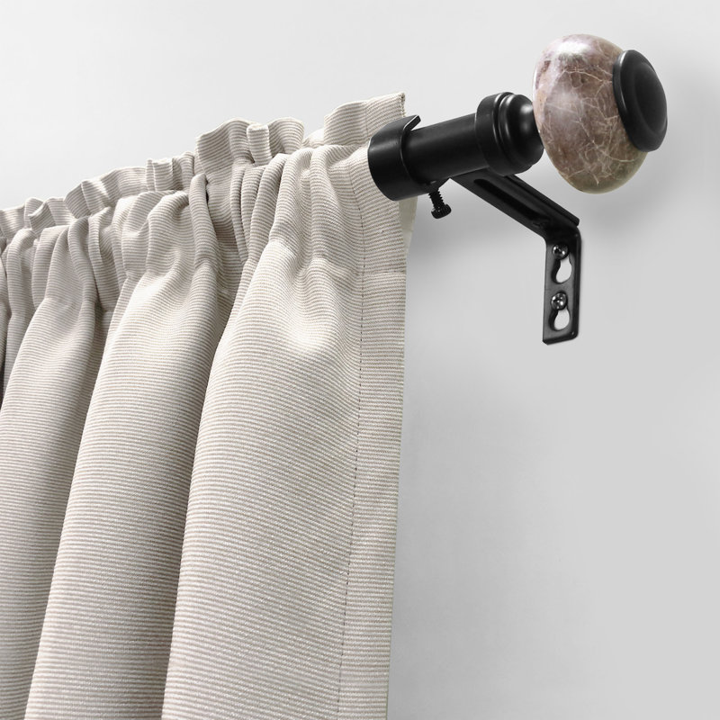 Cotita 3/4" Natural Marble Adjustable Single Curtain Rod Matte Black, 66" - 120"