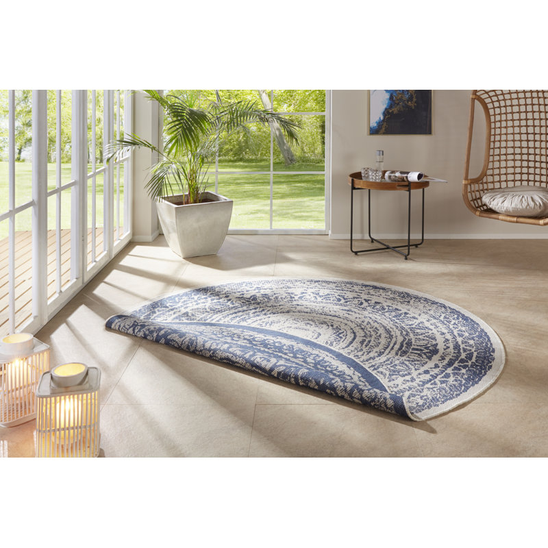 Rosica Flatweave Blue Rug, Round 200cm
