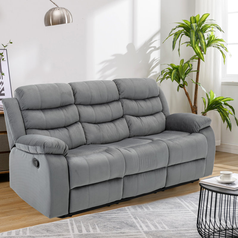 Ensemble de canapés inclinables en similicuir, ensemble de canapés inclinables manuels modernes en cuir pour trois personnes - gris