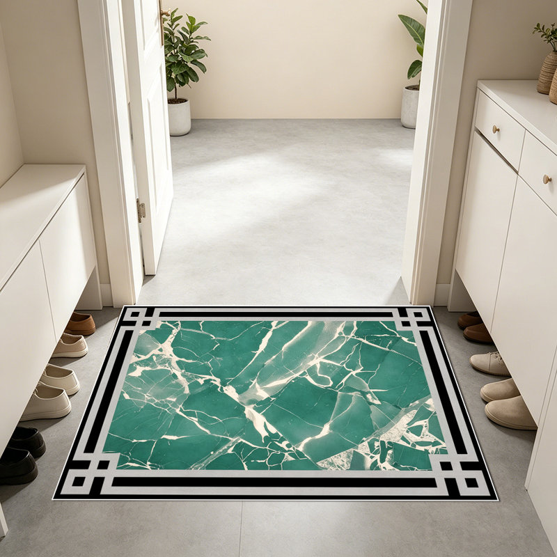 Marble Pattern Area Rug, Modern Abstract Veined Floor Carpet with Decorative Border, Soft Washable Low-Pile Rug for Living Room, Bedroom, Dining Room, Office