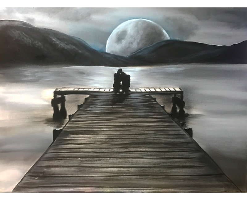" Lakeside Moonrise " by Ed Capeau, 12" H x 16" W x 1.5" D, No Mat, Wrapped Canvas