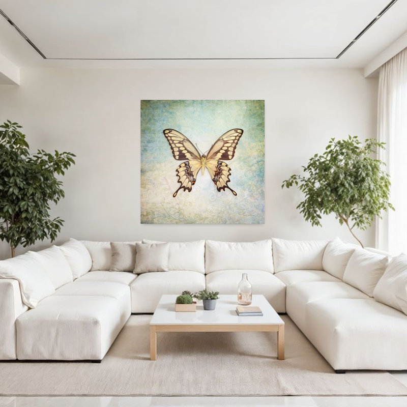 Art contemporain français avec papillon français VI, H 48 po x l 48 po