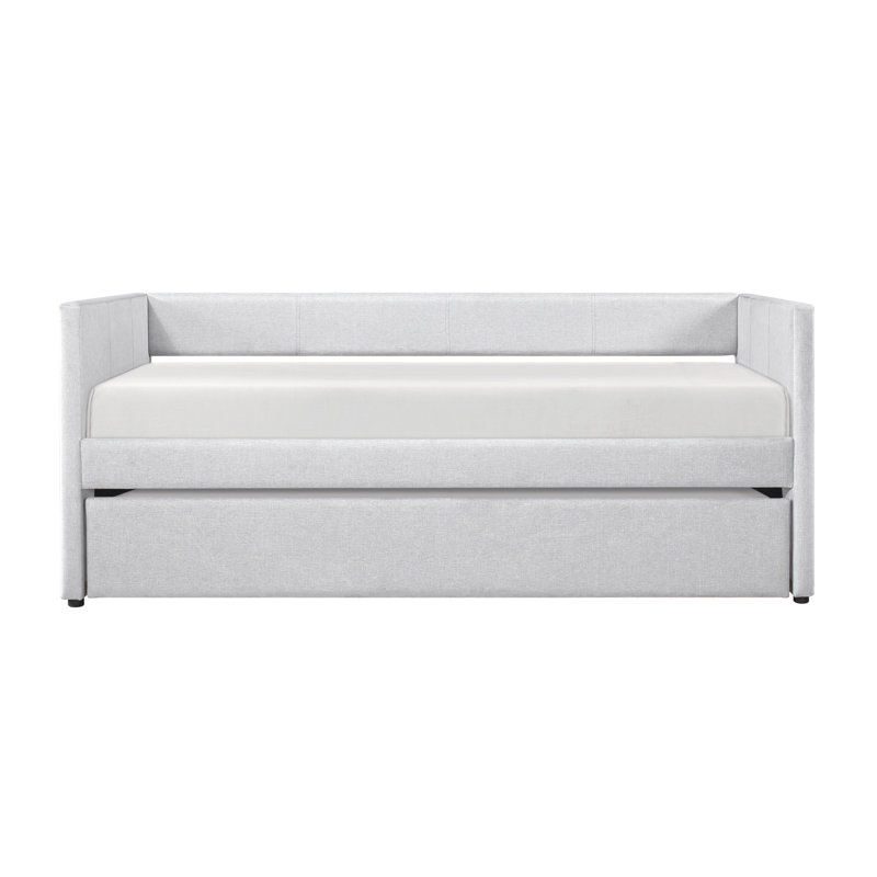 1Pc Daybed With Trundle Fabric Upholstery Wooden Frame Modern Home Furniture, Gray