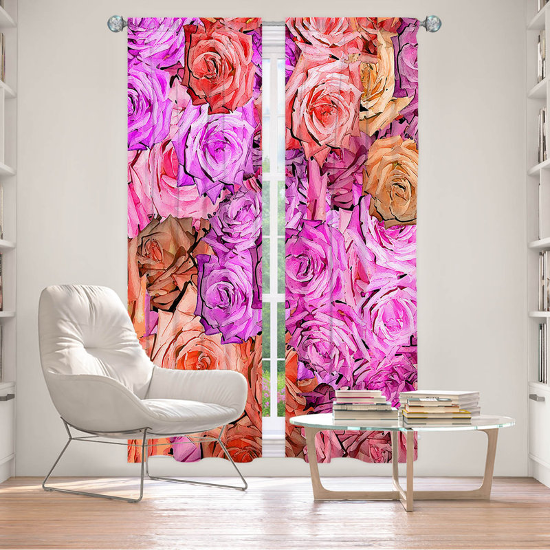 Paire de rideaux obscurcissant en polyester Addingham, Rose / Orange / Jaune, L 20 po x L 82 po