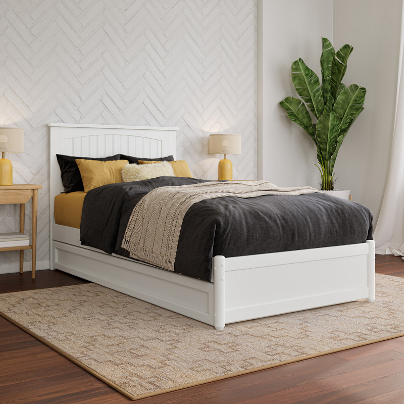 Darlean Solid Wood Trundle Platform Bed with Footboard & Roll Out Trundle, White, Twin XL