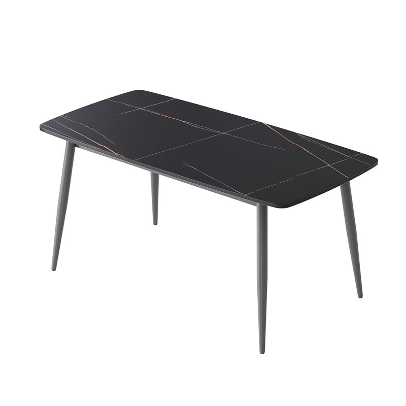 62.99" Modern Artificial Stone Black Curved Edge Dark Grey Metal Leg Dining Table-Can Accommodate 6 People(Dining Table Only)