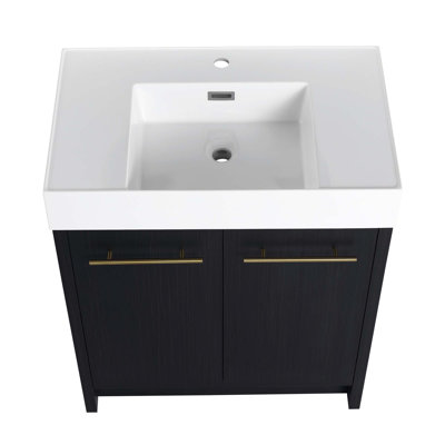 Meuble-lavabo autoportant avec lavabo en résine et porte à fermeture douce