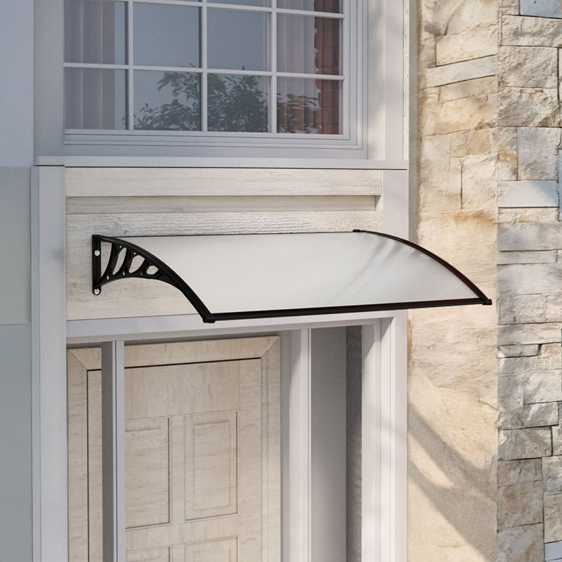 Garden Sanctuary Plastic Cover Retractable Door / Window Awning, Clear/Black, 28cm H x 150cm W x 100cm D