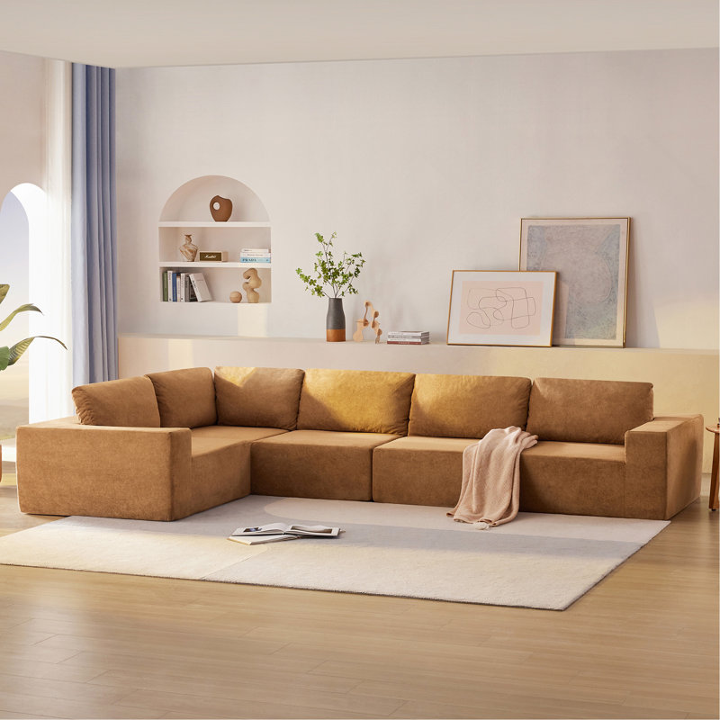 Versatile Modular Sofa Set For Home, No Assembly, Comfortable And Stylish, Brown Fabric