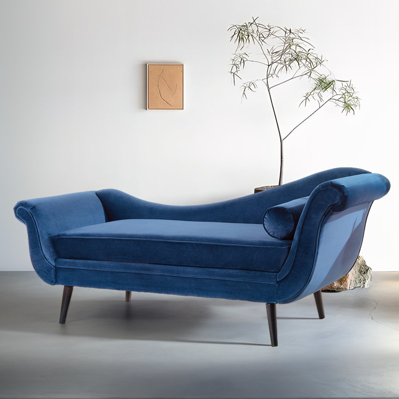 Chaise longue rembourrée Eleta, Velours bleu