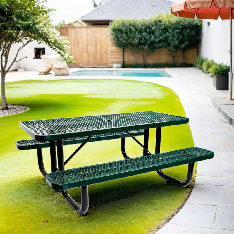 6 pi Table de pique-nique rectangulaire en acier pour l'extérieur, Vert