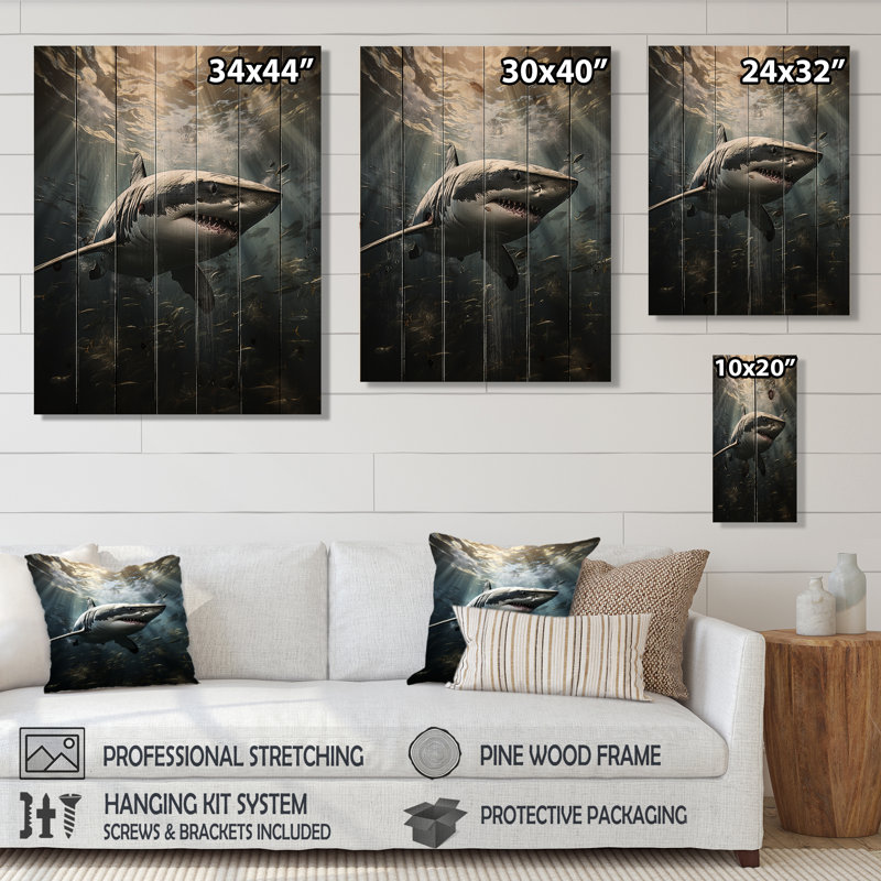 Requin gris la majesté sur bois, H 40 po x l 30 po x P 0,78 po