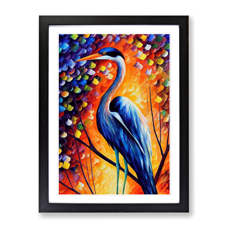 Terrey Heron Painted Vol.2 - Picture Frame Print, 64cm H x 46cm W x 2cm D, Black