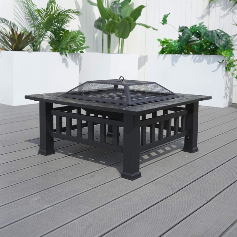  Steel Fire Pit Table – Portable Outdoor Bonfire & BBQ Set, Black
