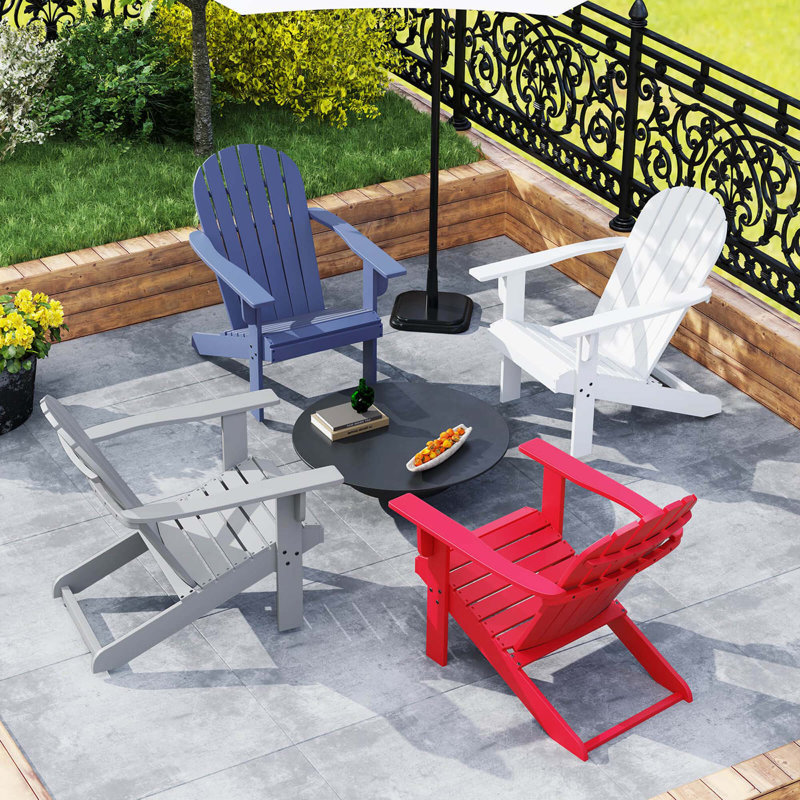 Patio Adirondack Chair With Inclined Seat High Backrest & Wide Armrests, Blue