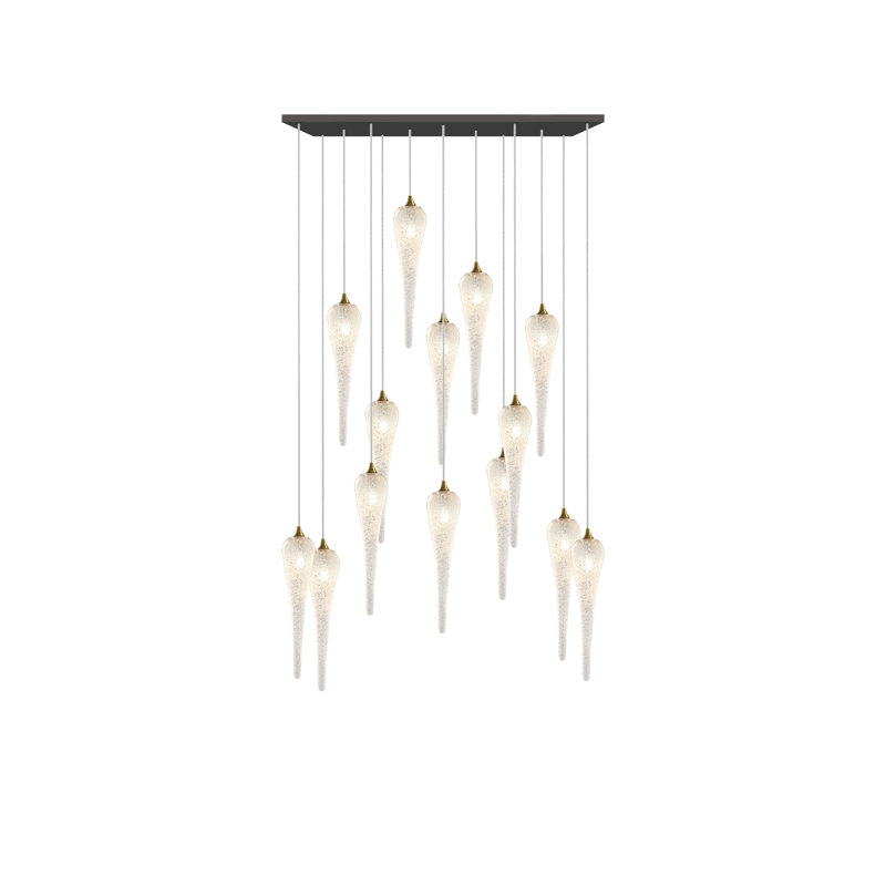 Luminaire suspendu en forme de grappe à 14 lumières en forme de glaçon, Noir, Transparent / entonnoir