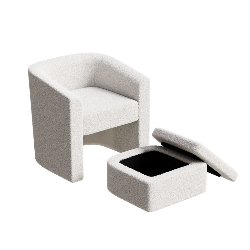 Chaise d'appoint de chambre à coucher avec rangement pour tabouret de pieds en crème blanche et tissu facile à nettoyer