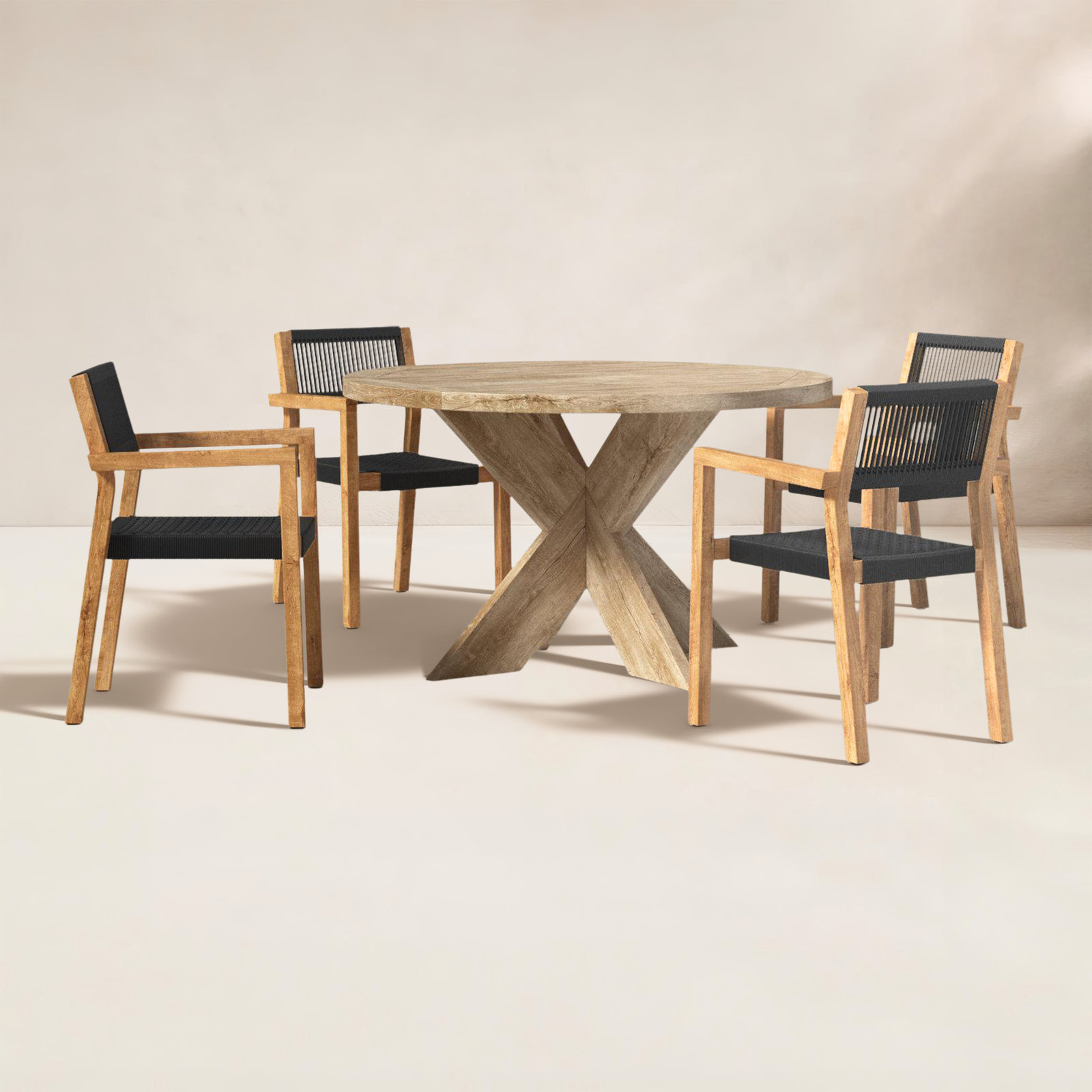 Morones Round Reclaimed Teak 4 Person Indoor Outdoor Dining Set