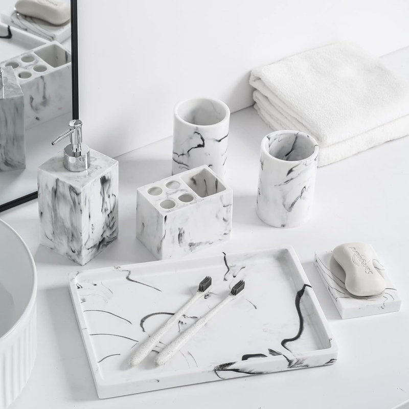 Resin Retro Marble Bathroom Accessory Set