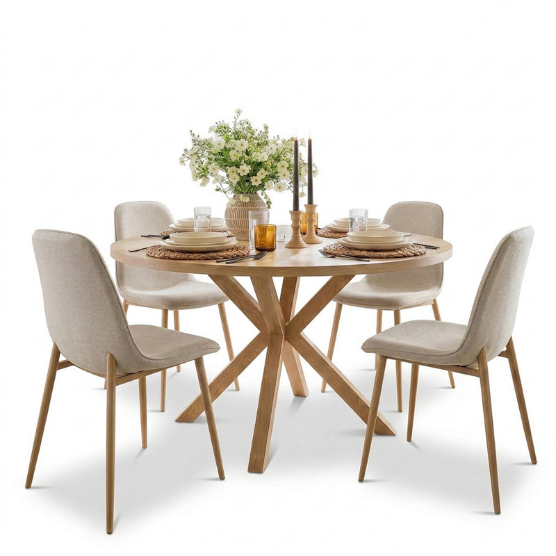 Cleckley 4-Person Dining Set with Round Table, Beige