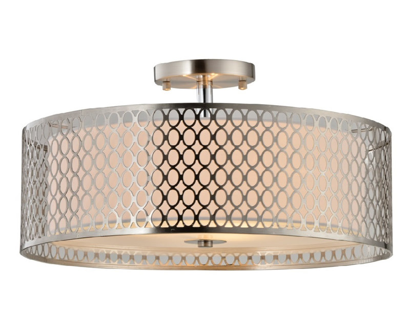 Plafonnier semi-encastré 16,93 po à 3 lumières Ferrigno, Nickel satiné, H 17 po x l 17 po x P 7 po