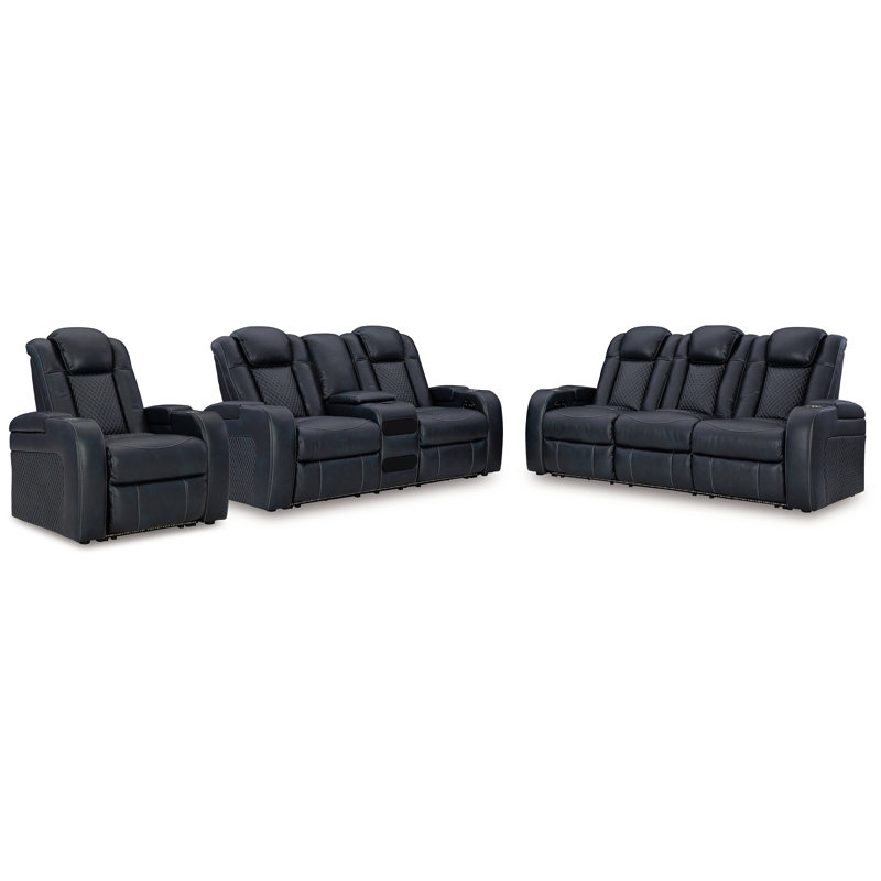 Canapé, causeuse et fauteuil inclinable électrique Fyne-Dyme, Bleu