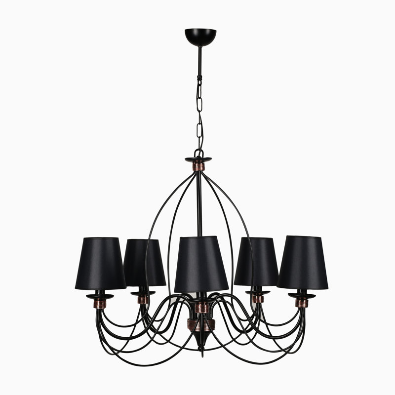Lustre noir élégant, 23,6 po de diamètre, hauteur réglable de 23,6 à 35,4 po | Corps en métal avec revêtement en cuivre, peinture séchée au four | Douille E14, 40 W maximum | Parfait pour les décors traditionnels américains