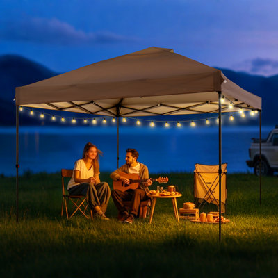 Sunjoy 10 ft. W x 10 ft. D Portable Pop-Up Gazebo with Detachable LED Light and Storage Bag, Taupe