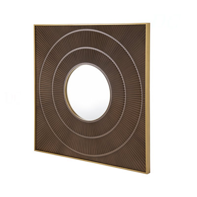 40" X 40" Square Carved Mirror With Pleated Design With Gold Iron Frame, Neutral Colorway Wall Decor For Living Room Bathroom Entryway