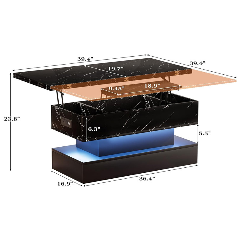 3 in 1 Multifunctional Coffee Table with Hidden Compartments, Black