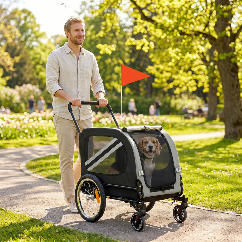 Foldable Pet Bike Trailer, Grey/Black