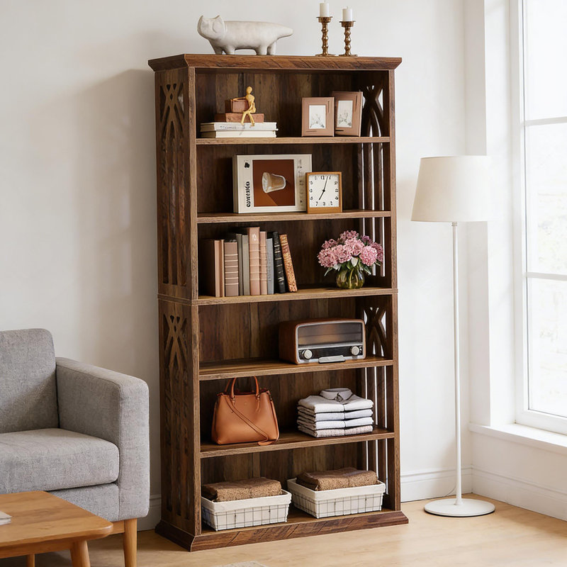 Élégante armoire de rangement de style campagnard avec bibliothèque spacieuse, tablettes réglables et fabrication en panneau de fibres à densité moyenne durable
