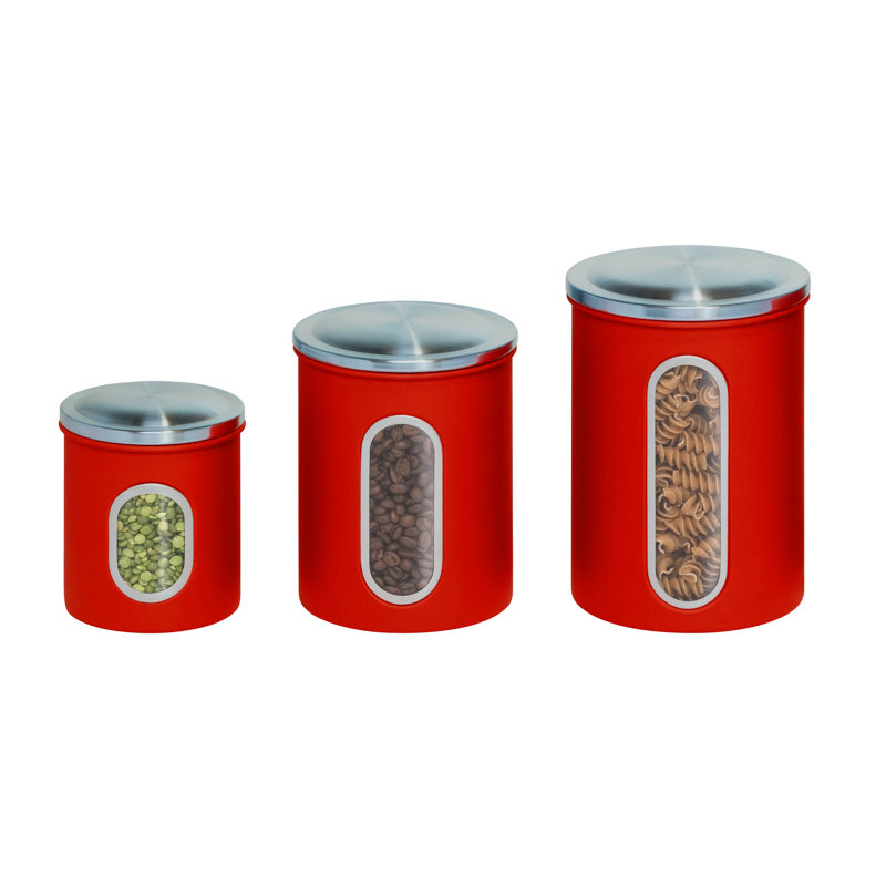 Retro Red Stainless Steel 3-Piece Kitchen Canister Set