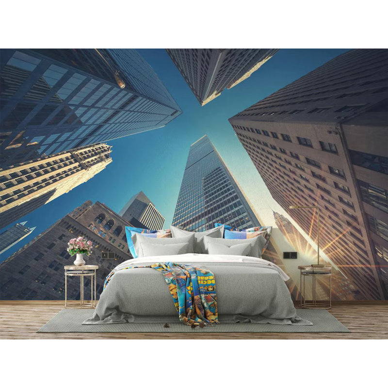 Murale gratte-ciel bleu moderne, L 108 po x l 192 po