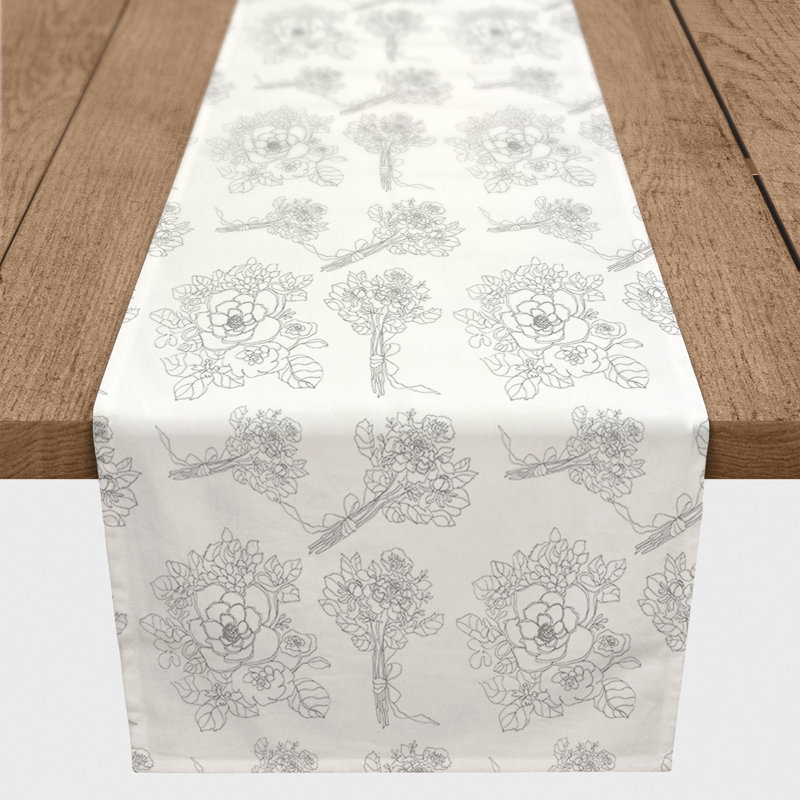 Chemin de table floral, 72 po x 16 po, Gris