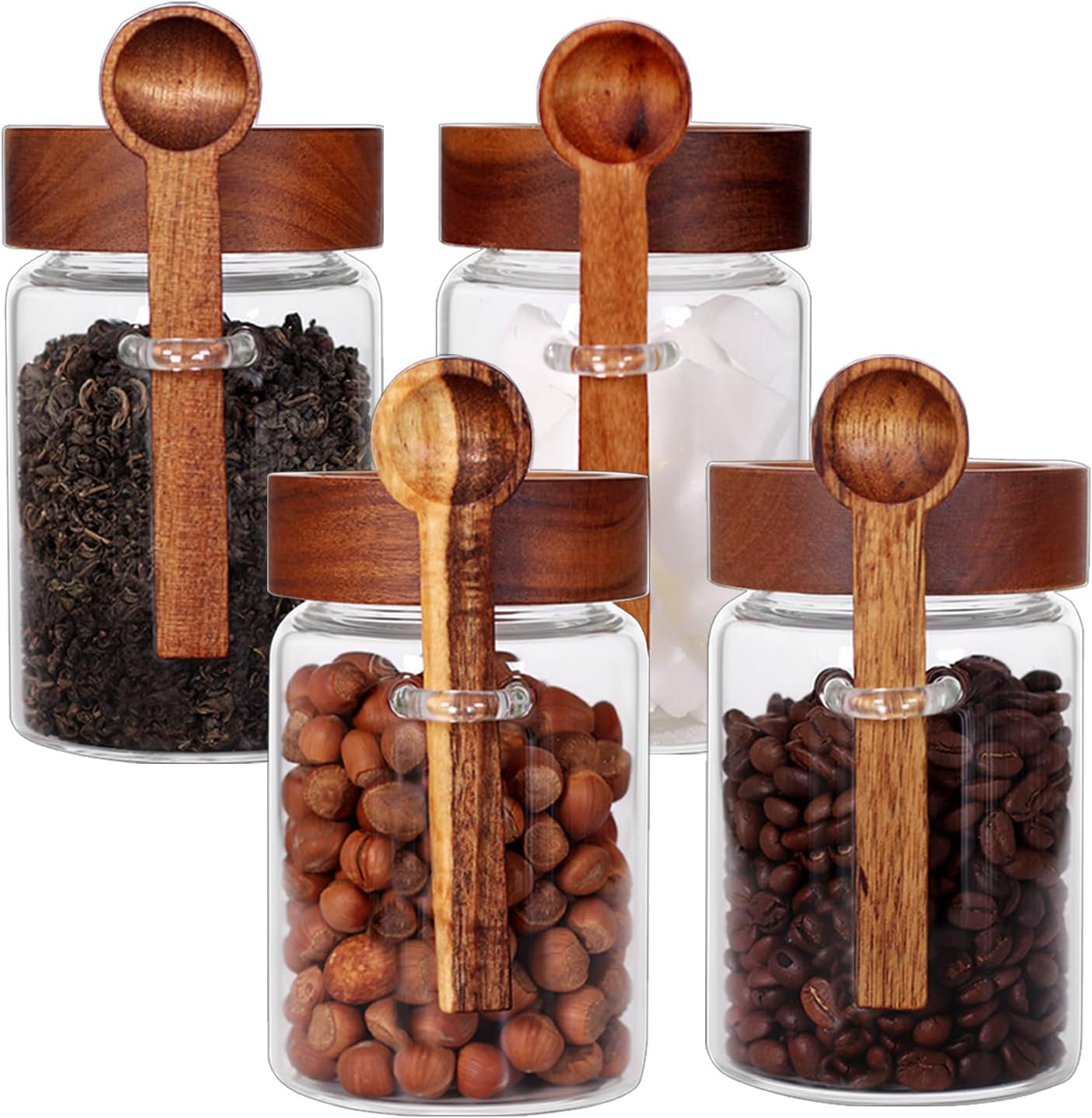 Latitude Run® Loose Leaf Tea Storage Canister Set, 4 Pieces 16 OZ Glass Tea Containers with Wooden Lids and Spoons | Wayfair