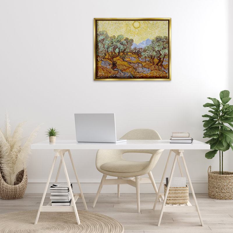"Classic Van Gogh Olive Trees", art mural encadré doré sur toile par one1000paintings, Cadre flottant métallique doré