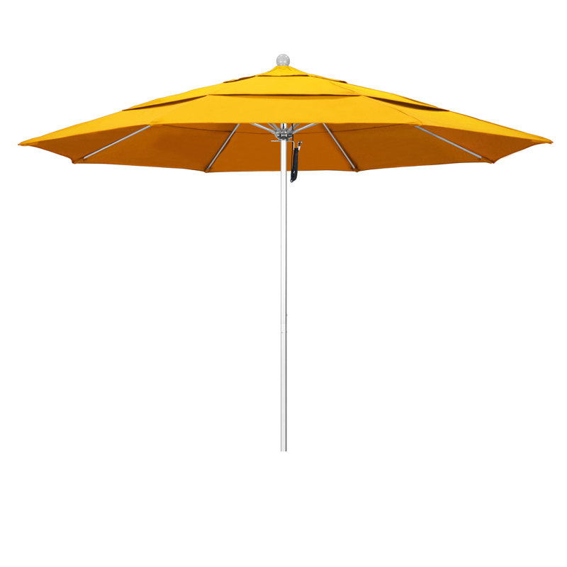 Hibo 132'' Market Umbrella, Canvas Sunflower Yellow Sunbrella® Canvas, Silver Anodized