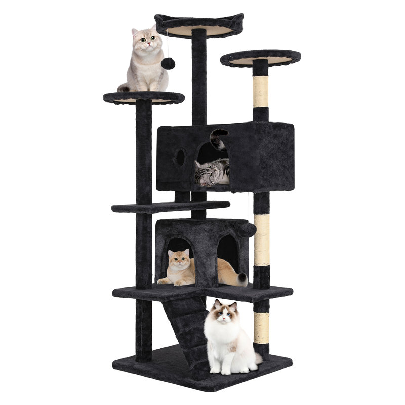 Derrell Multi-Level Cat Tree Tower, Dark Gray, 54.7" H x 19.3" W x 19.3" D