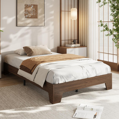 Twin Size Size Platform Bed Frame,Boho Wood Bed with Noise-Free Slats,No Box Spring Needed,Nature Bedroom Furniture,Sturdy Wooden Bed Foundation,Easy Assembly