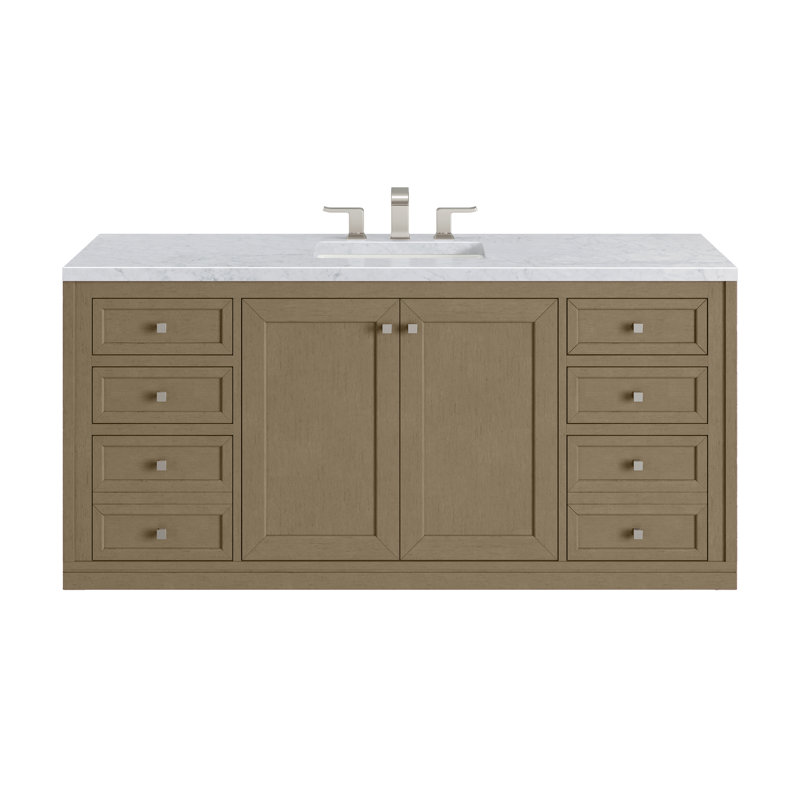 Chicago 60'' W Double Vanity, Walnut Whisper, Carrara White, 8" Widespread