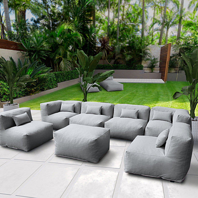 Lavoski 6-Person Modular Dark Gray Patio Conversation Set, 7-Piece Outdoor Sectional Sofa with High-Density Foam Filled Olefin Fabric