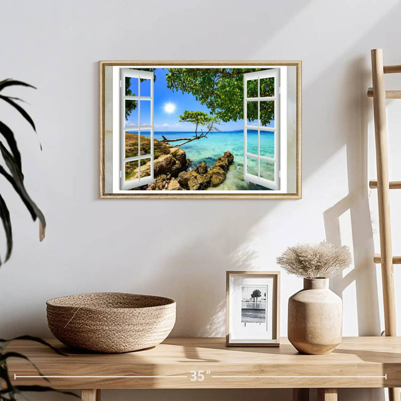 Vue de la fenêtre, Cadre flottant en bois naturel, 19 po x 13 po